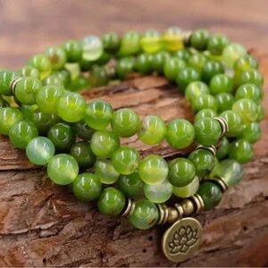 Green Jade 108 Mala Beads Prayer Healing Meditation Wrap Bracelet